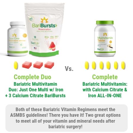 Just One BariBurst Duo Vs Complete Bariatric Multivitamin Tablets