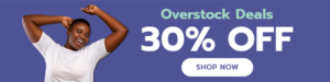 a woman next to "OverStock Deals" on the website